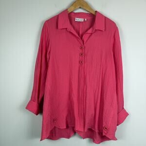 Habitat Top Women's Small Pink Long Sleeve Button Front Blouse Lagenlook Relaxed